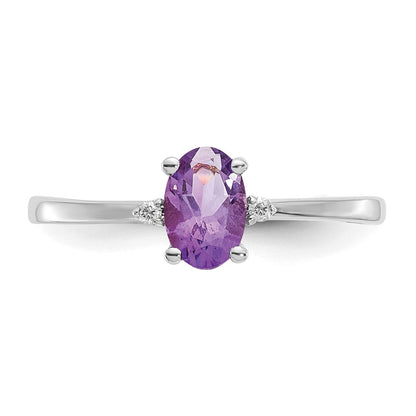 10k White Gold Polished 6x4mm Oval Genuine February/ Amethyst and Diamond Birthstone Size 7 Ring