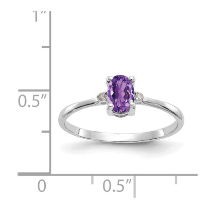 10k White Gold Polished 6x4mm Oval Genuine February/ Amethyst and Diamond Birthstone Size 7 Ring
