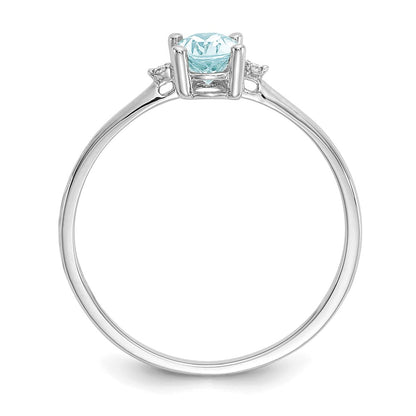 10k White Gold Polished 6x4mm Oval Genuine March/ Aquamarine and Diamond Birthstone Size 7 Ring