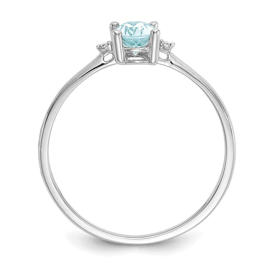 10k White Gold Polished 6x4mm Oval Genuine March/ Aquamarine and Diamond Birthstone Size 7 Ring
