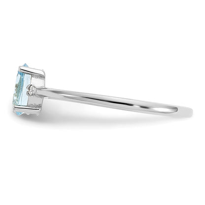 10k White Gold Polished 6x4mm Oval Genuine March/ Aquamarine and Diamond Birthstone Size 7 Ring