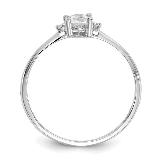 10k White Gold Polished 6x4mm Oval Genuine April/ White Topaz and Diamond Birthstone Size 7 Ring