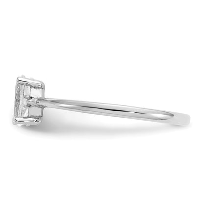 10k White Gold Polished 6x4mm Oval Genuine April/ White Topaz and Diamond Birthstone Size 7 Ring