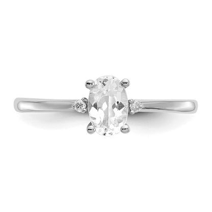 10k White Gold Polished 6x4mm Oval Genuine April/ White Topaz and Diamond Birthstone Size 7 Ring