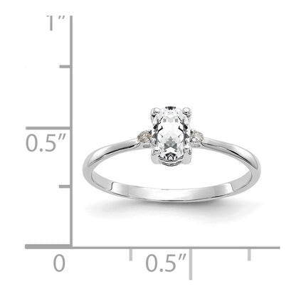 10k White Gold Polished 6x4mm Oval Genuine April/ White Topaz and Diamond Birthstone Size 7 Ring
