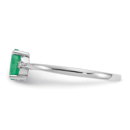 10k White Gold Polished 6x4mm Oval Genuine May/ Emerald and Diamond Birthstone Size 7 Ring