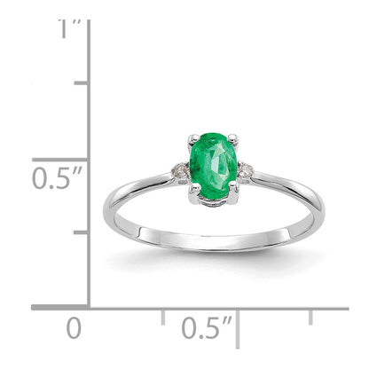 10k White Gold Polished 6x4mm Oval Genuine May/ Emerald and Diamond Birthstone Size 7 Ring