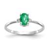 10k White Gold Polished 6x4mm Oval Genuine May/ Emerald and Diamond Birthstone Size 7 Ring