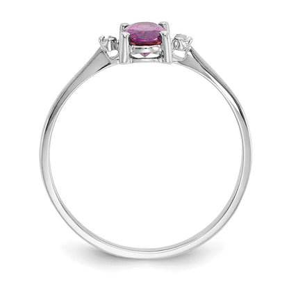 10k White Gold Polished 6x4mm Oval Genuine June/ Rhodolite Garnet and Diamond Birthstone Size 7 Ring