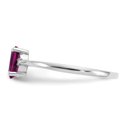 10k White Gold Polished 6x4mm Oval Genuine June/ Rhodolite Garnet and Diamond Birthstone Size 7 Ring
