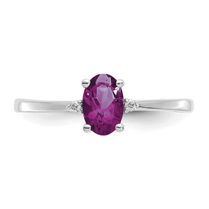 10k White Gold Polished 6x4mm Oval Genuine June/ Rhodolite Garnet and Diamond Birthstone Size 7 Ring