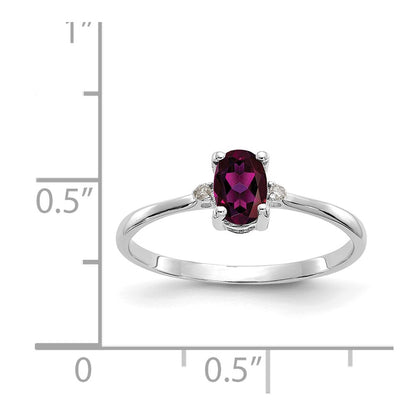 10k White Gold Polished 6x4mm Oval Genuine June/ Rhodolite Garnet and Diamond Birthstone Size 7 Ring