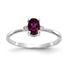 10k White Gold Polished 6x4mm Oval Genuine June/ Rhodolite Garnet and Diamond Birthstone Size 7 Ring