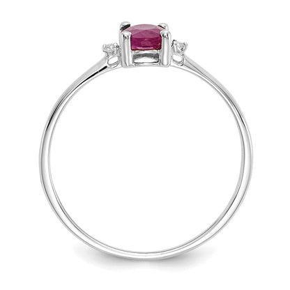 10k White Gold Polished 6x4mm Oval Genuine July/ Ruby and Diamond Birthstone Size 7 Ring