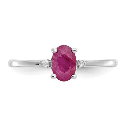 10k White Gold Polished 6x4mm Oval Genuine July/ Ruby and Diamond Birthstone Size 7 Ring
