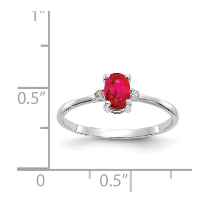 10k White Gold Polished 6x4mm Oval Genuine July/ Ruby and Diamond Birthstone Size 7 Ring