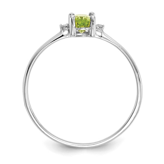 10k White Gold Polished 6x4mm Oval Genuine August/ Peridot and Diamond Birthstone Size 7 Ring