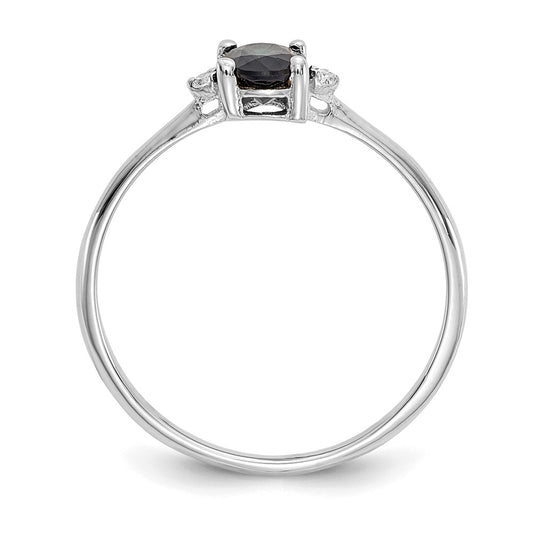 10k White Gold Polished 6x4mm Oval Genuine September/ Sapphire and Diamond Birthstone Size 7 Ring