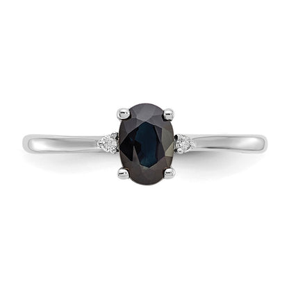 10k White Gold Polished 6x4mm Oval Genuine September/ Sapphire and Diamond Birthstone Size 7 Ring