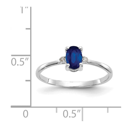 10k White Gold Polished 6x4mm Oval Genuine September/ Sapphire and Diamond Birthstone Size 7 Ring