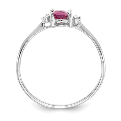 10k White Gold Polished 6x4mm Oval Genuine October/ Pink Tourmaline and Diamond Birthstone Size 7 Ring