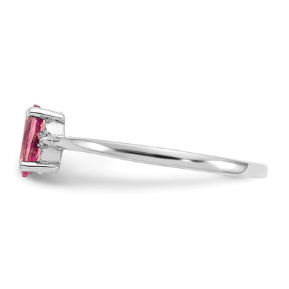 10k White Gold Polished 6x4mm Oval Genuine October/ Pink Tourmaline and Diamond Birthstone Size 7 Ring