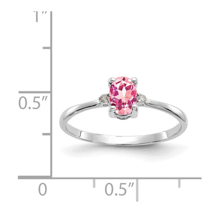 10k White Gold Polished 6x4mm Oval Genuine October/ Pink Tourmaline and Diamond Birthstone Size 7 Ring