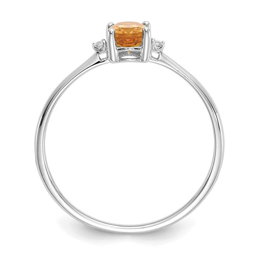 10k White Gold Polished 6x4mm Oval Genuine November/ Citrine and Diamond Birthstone Size 7 Ring