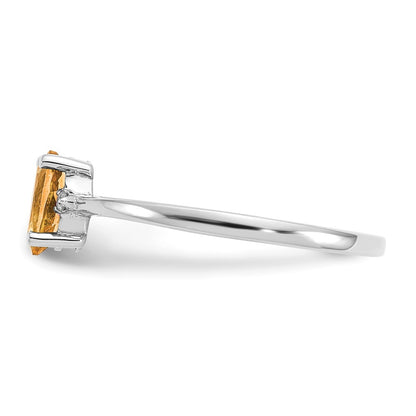 10k White Gold Polished 6x4mm Oval Genuine November/ Citrine and Diamond Birthstone Size 7 Ring