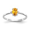 10k White Gold Polished 6x4mm Oval Genuine November/ Citrine and Diamond Birthstone Size 7 Ring