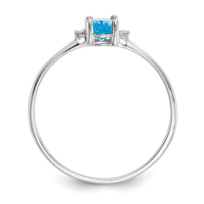 10k White Gold Polished 6x4mm Oval Genuine December/ Blue Topaz and Diamond Birthstone Size 7 Ring