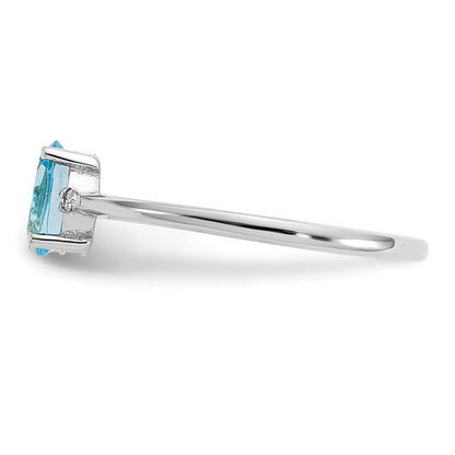 10k White Gold Polished 6x4mm Oval Genuine December/ Blue Topaz and Diamond Birthstone Size 7 Ring