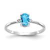 10k White Gold Polished 6x4mm Oval Genuine December/ Blue Topaz and Diamond Birthstone Size 7 Ring