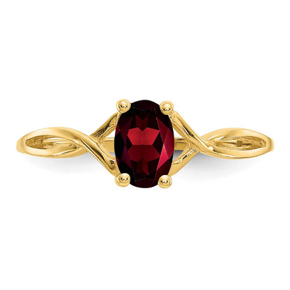 10k Polished 6x4mm Oval Genuine January/ Garnet Birthstone Size 7 Ring