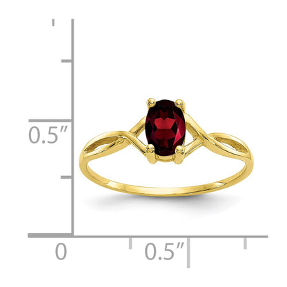 10k Polished 6x4mm Oval Genuine January/ Garnet Birthstone Size 7 Ring