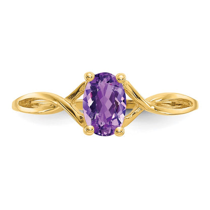 10k Polished 6x4mm Oval Genuine February/ Amethyst Birthstone Size 7 Ring