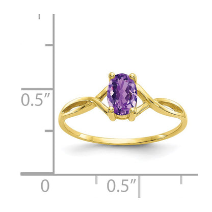 10k Polished 6x4mm Oval Genuine February/ Amethyst Birthstone Size 7 Ring