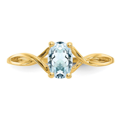 10k Polished 6x4mm Oval Genuine March/ Aquamarine Birthstone Size 7 Ring