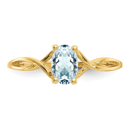 10k Polished 6x4mm Oval Genuine March/ Aquamarine Birthstone Size 7 Ring