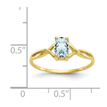10k Polished 6x4mm Oval Genuine March/ Aquamarine Birthstone Size 7 Ring