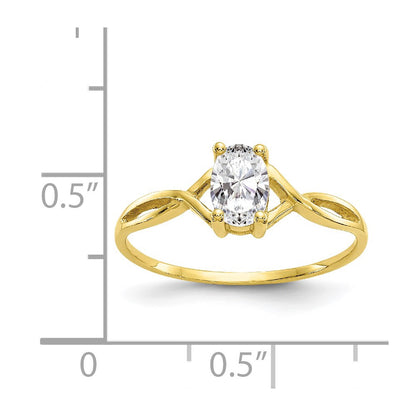 10k Polished 6x4mm Oval Genuine April/ White Topaz Birthstone Size 7 Ring