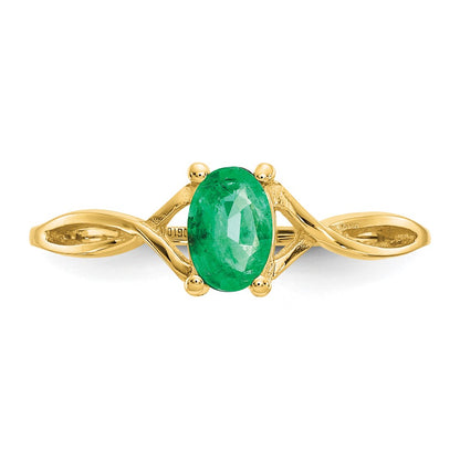10k Polished 6x4mm Oval Genuine May/ Emerald Birthstone Size 7 Ring