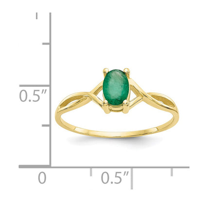 10k Polished 6x4mm Oval Genuine May/ Emerald Birthstone Size 7 Ring