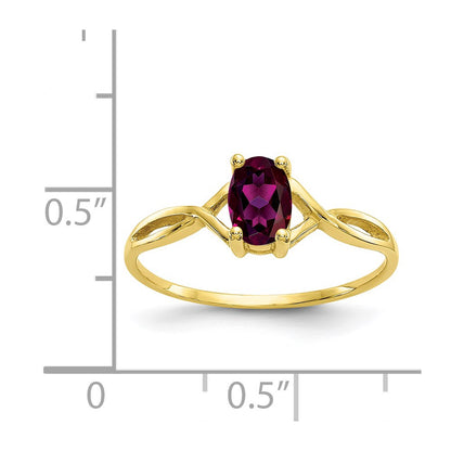 10k Polished 6x4mm Oval Genuine June/ Rhodolite Garnet Birthstone Size 7 Ring