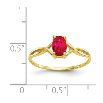 10k Polished 6x4mm Oval Genuine July/ Ruby Birthstone Size 7 Ring