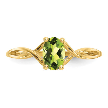 10k Polished 6x4mm Oval Genuine August/ Peridot Birthstone Size 7 Ring