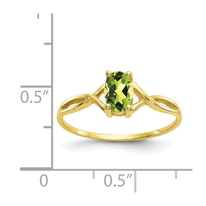 10k Polished 6x4mm Oval Genuine August/ Peridot Birthstone Size 7 Ring