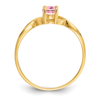 10k Polished 6x4mm Oval Genuine October/ Pink Tourmaline Birthstone Size 7 Ring