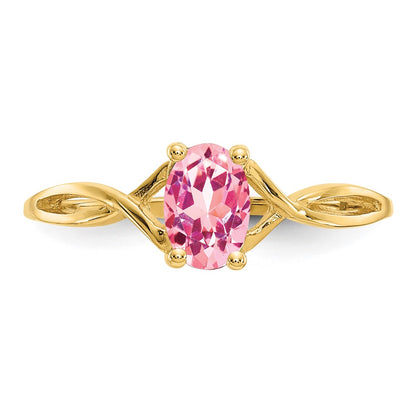 10k Polished 6x4mm Oval Genuine October/ Pink Tourmaline Birthstone Size 7 Ring