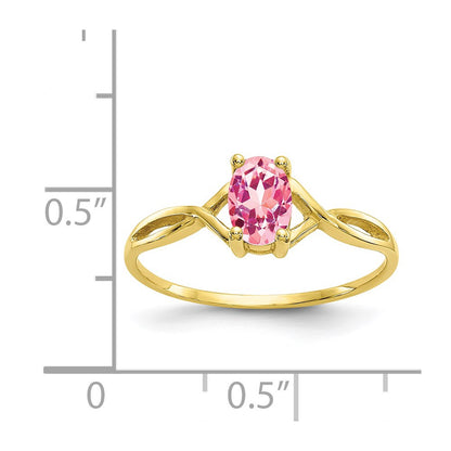 10k Polished 6x4mm Oval Genuine October/ Pink Tourmaline Birthstone Size 7 Ring
